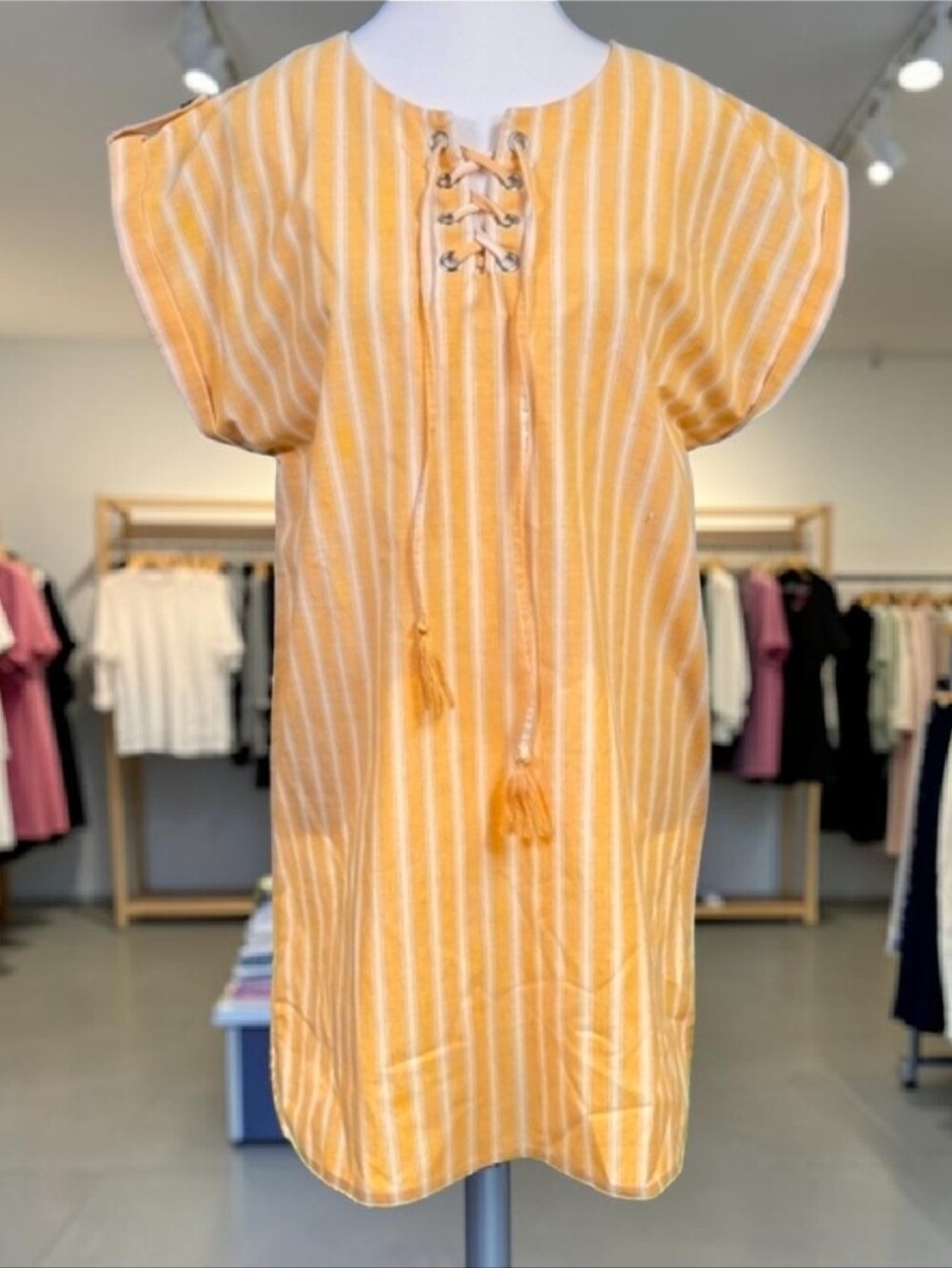 LOVE TREE SIZE XS COTTON BLEND CLOTH STRIPED OVERSIZED SACK DRESS